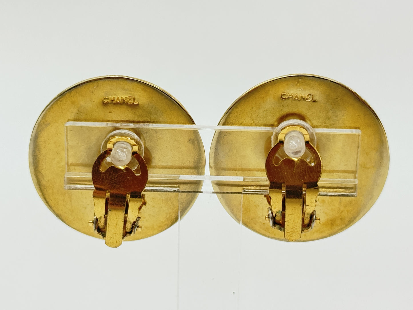 CHANEL Matelasse Gold Earrings with Engraving