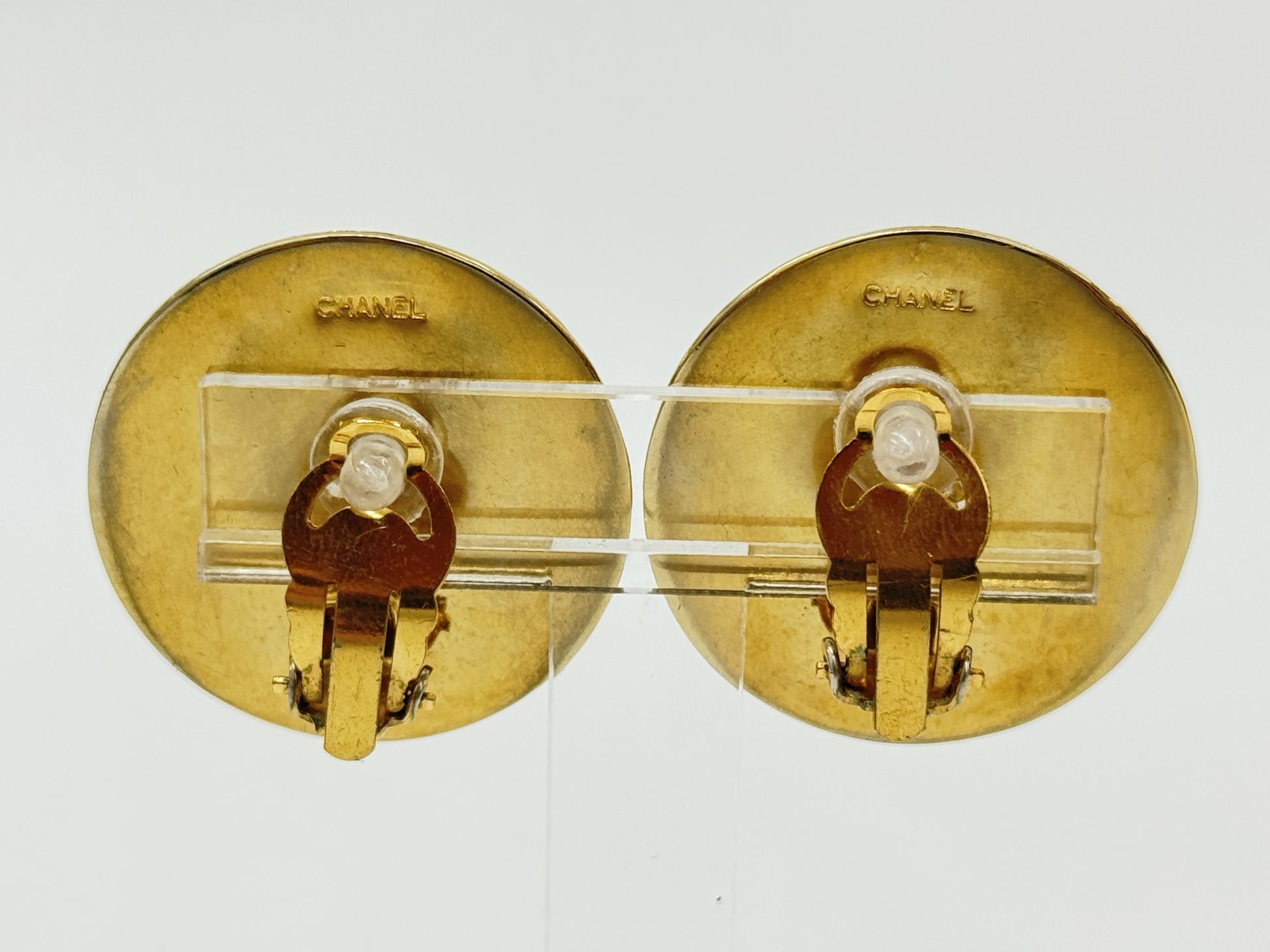 CHANEL Matelasse Gold Earrings with Engraving