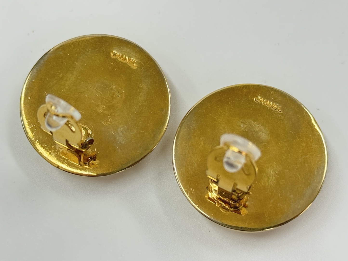 CHANEL Matelasse Gold Earrings with Engraving