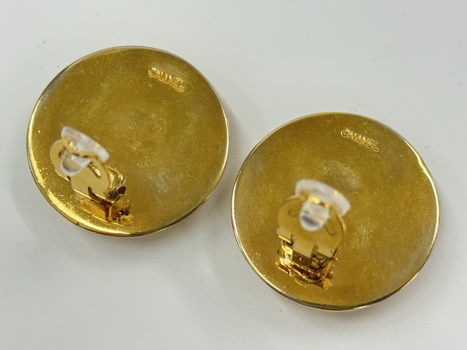 CHANEL Matelasse Gold Earrings with Engraving
