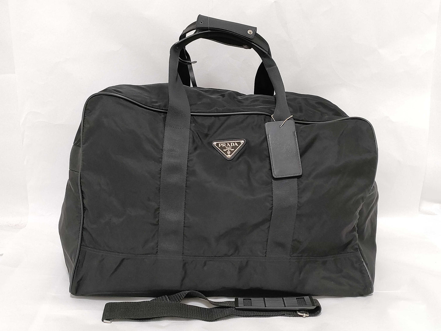 PRADA Nylon Tessuto Triangle Logo Boston Bag