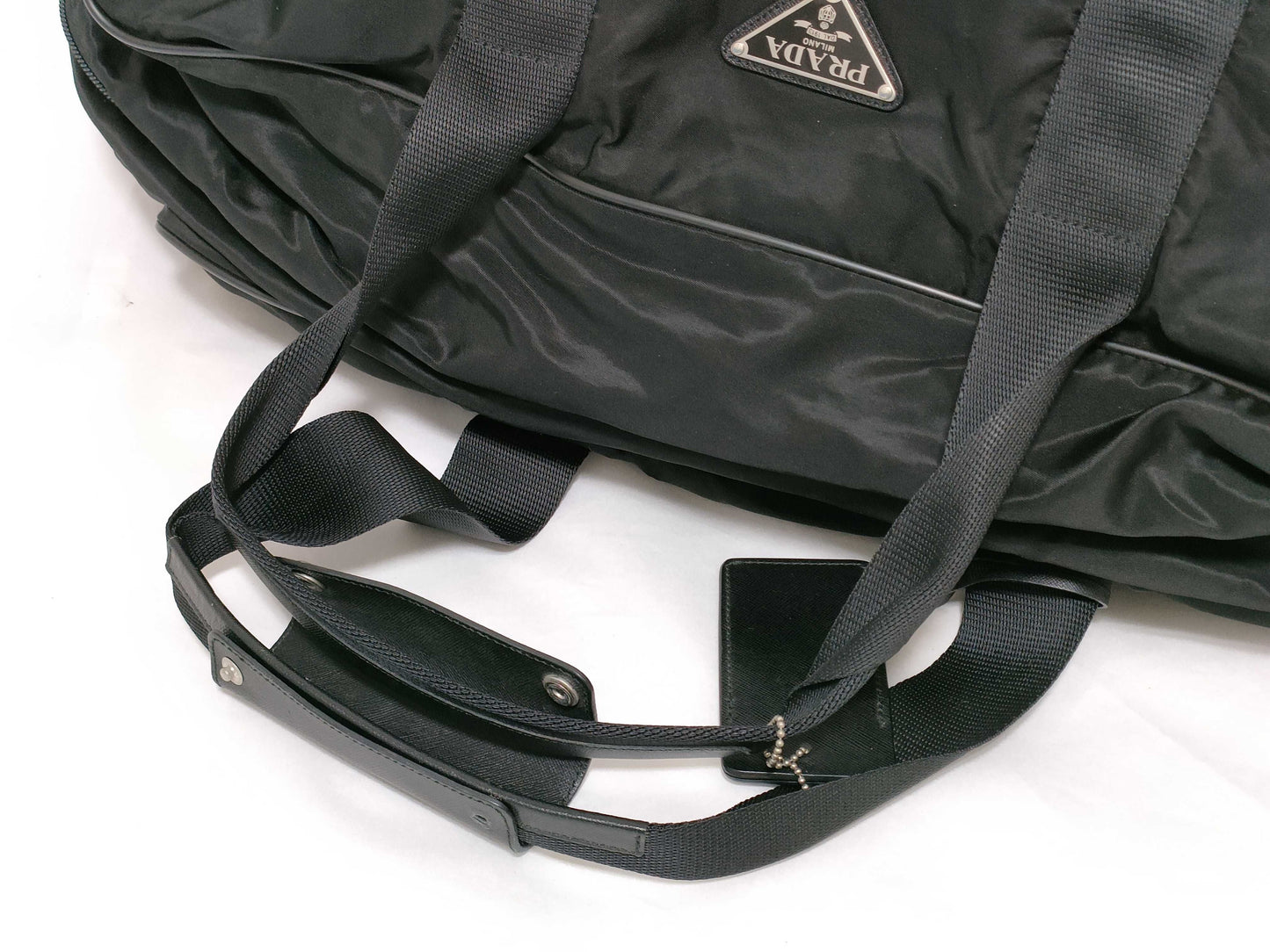 PRADA Nylon Tessuto Triangle Logo Boston Bag
