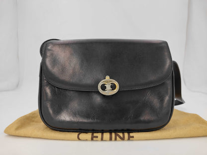 CELINE Triomphe Black Leather Shoulder Bag