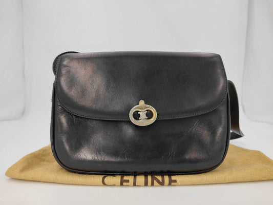 CELINE Triomphe Black Leather Shoulder Bag