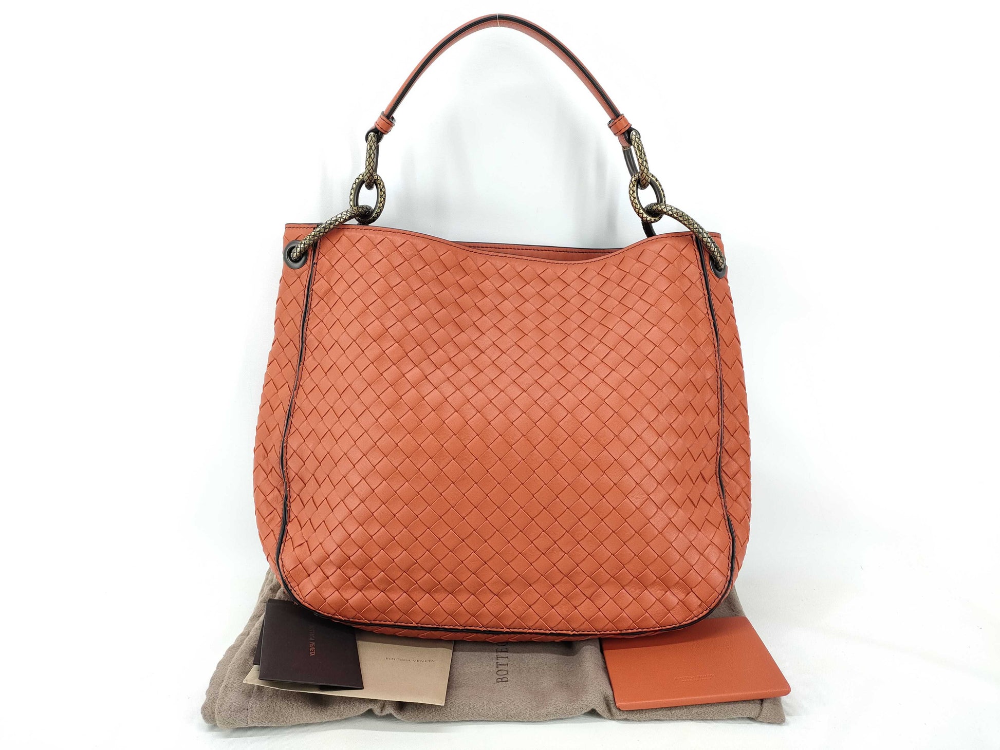 BOTTEGA VENETA Intrecciato Leather Shoulder Bag in Orange
