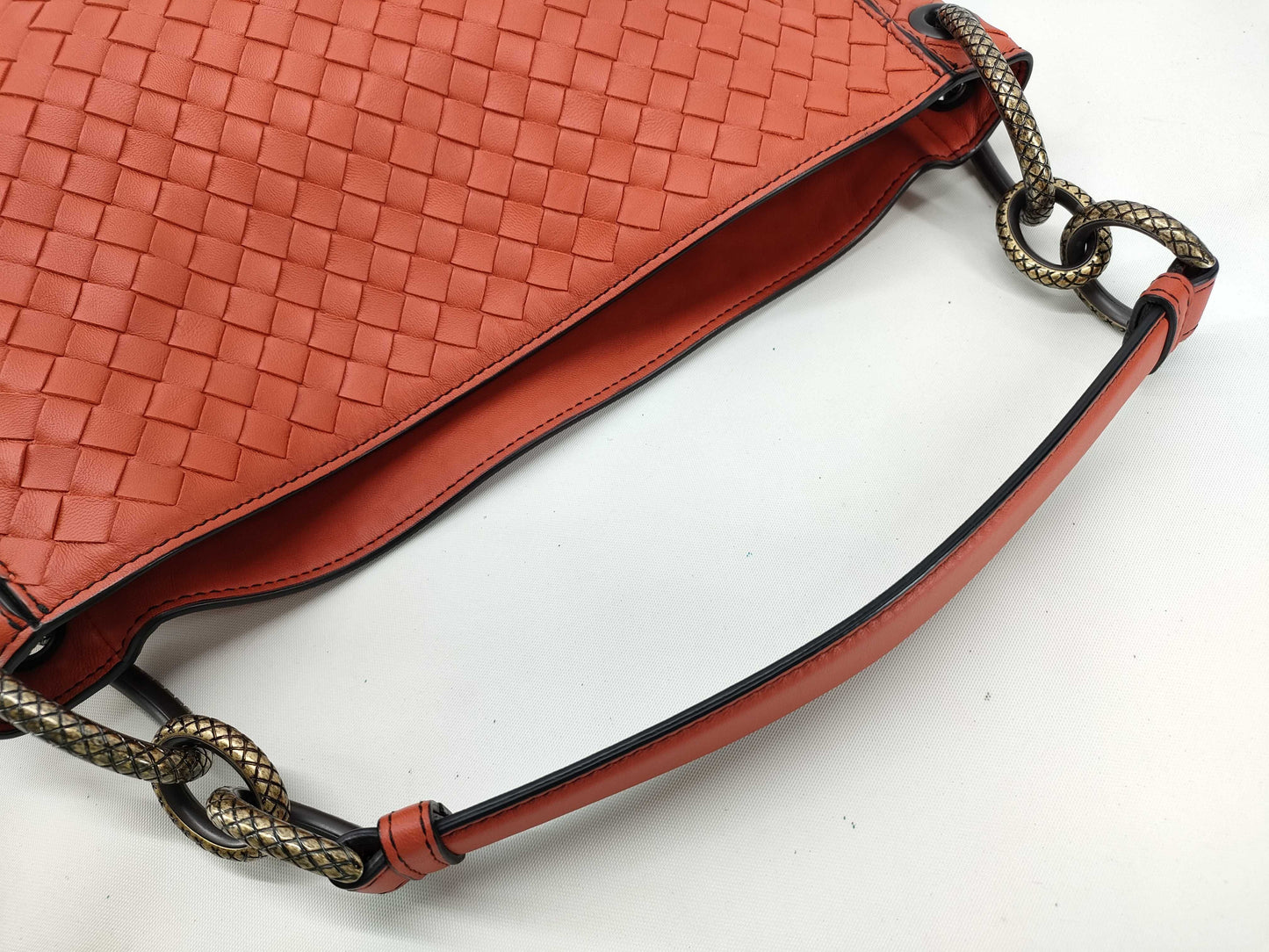BOTTEGA VENETA Intrecciato Leather Shoulder Bag in Orange