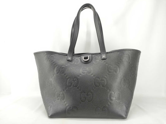 GUCCI 818771 Jumbo GG Leather Tote Bag in Black, Abbey Tote Bag