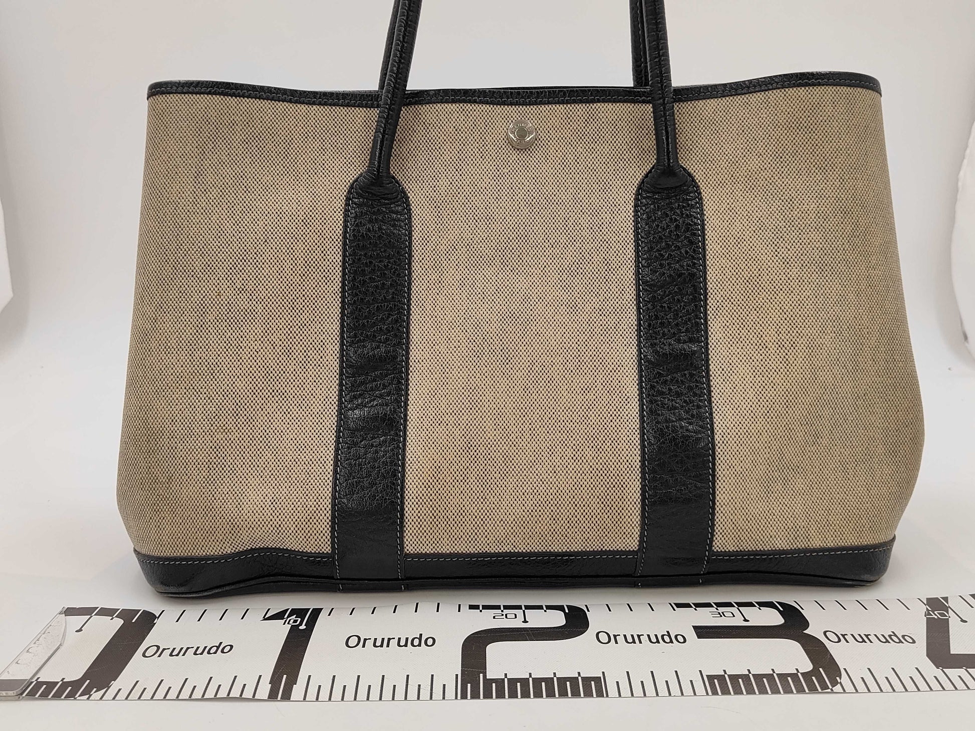 HERMES Garden Party 36 PM Toile H x Buffle Black with Silver Hardware, 2015 Handbag