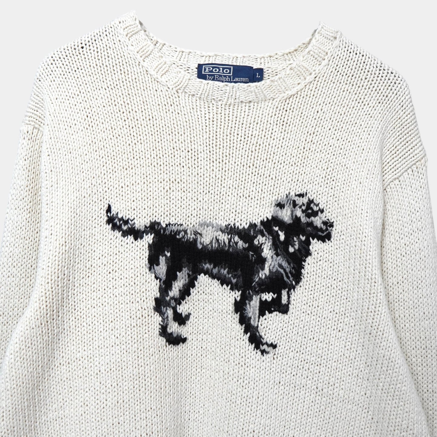 POLO Ralph Lauren Vintage Dog Cotton Hand-Knit Top, Ivory, Size L