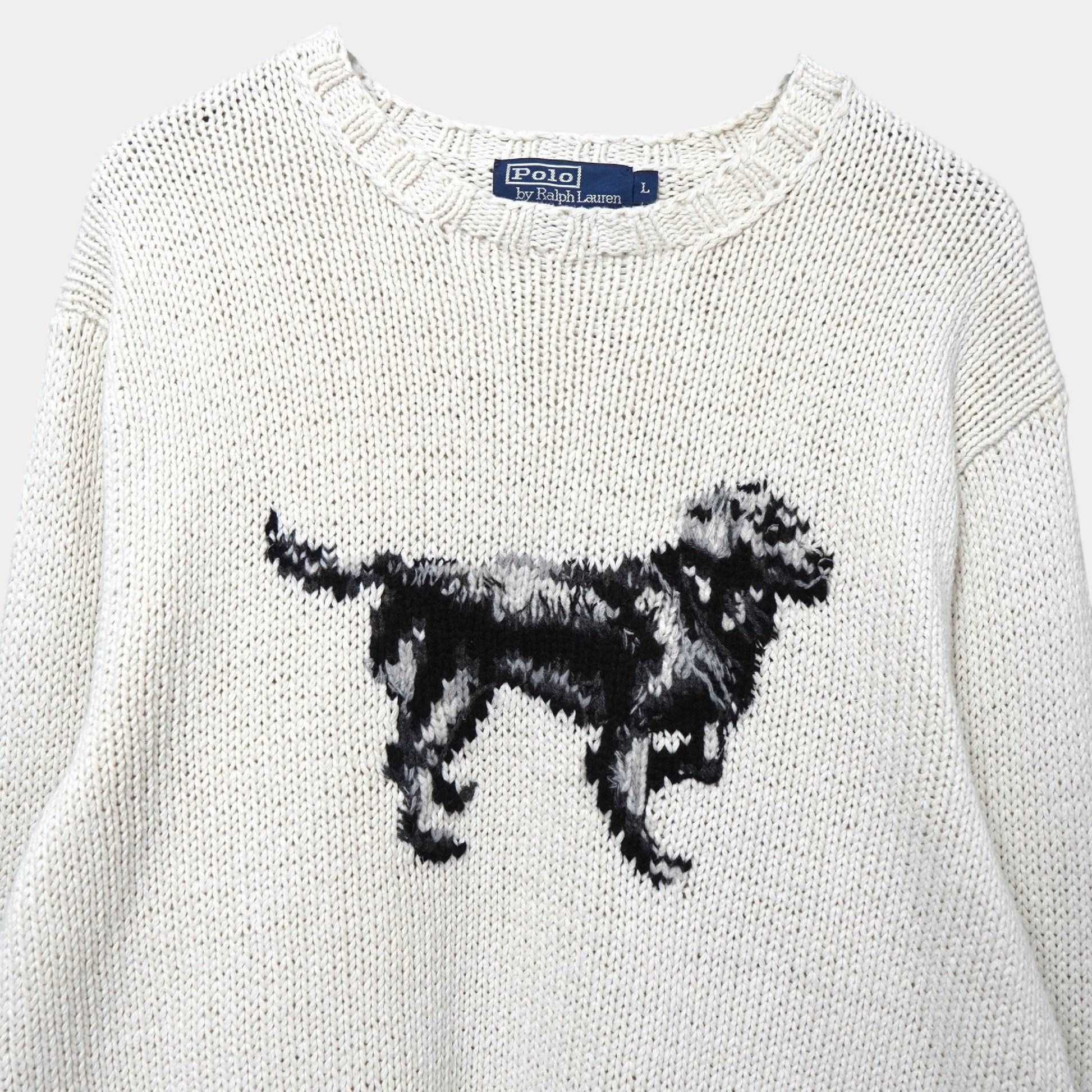 POLO Ralph Lauren Vintage Dog Cotton Hand-Knit Top, Ivory, Size L