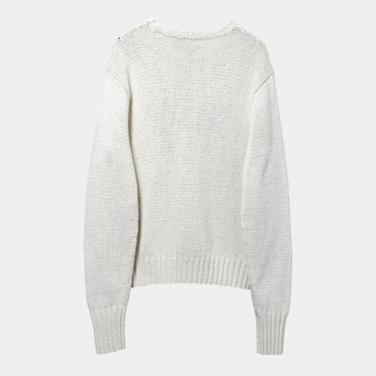 POLO Ralph Lauren Vintage Dog Cotton Hand-Knit Top, Ivory, Size L