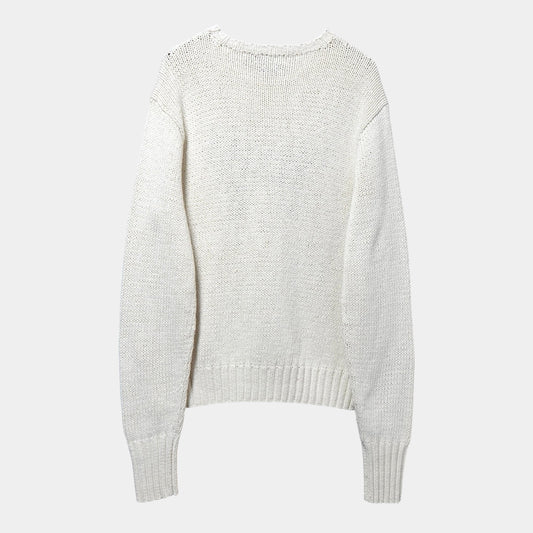 POLO Ralph Lauren Vintage Dog Cotton Hand-Knit Top, Ivory, Size L