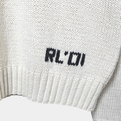 POLO Ralph Lauren Vintage Dog Cotton Hand-Knit Top, Ivory, Size L