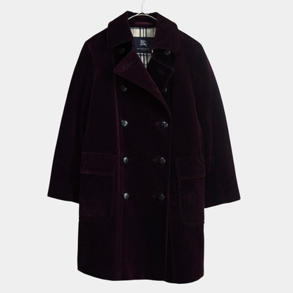 BURBERRY Burberry London Horse Logo Leather Button Nova Check Lining Velour Balcony Coat, Bordeaux, Women's, Size 9