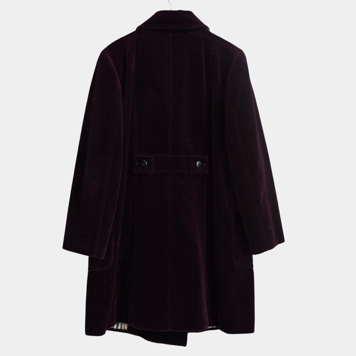 BURBERRY Burberry London Horse Logo Leather Button Nova Check Lining Velour Balcony Coat, Bordeaux, Women's, Size 9