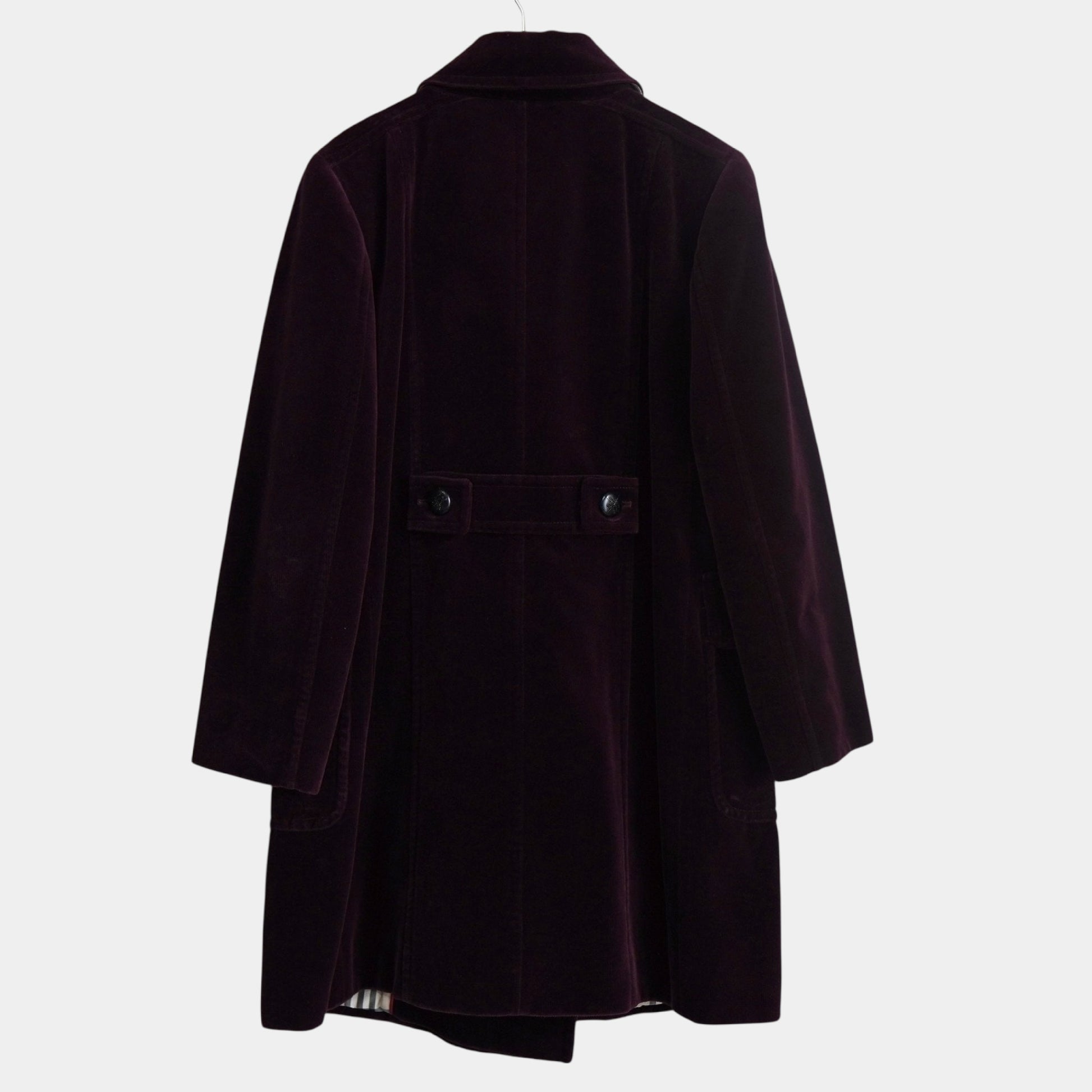 BURBERRY Burberry London Horse Logo Leather Button Nova Check Lining Velour Balcony Coat, Bordeaux, Women's, Size 9