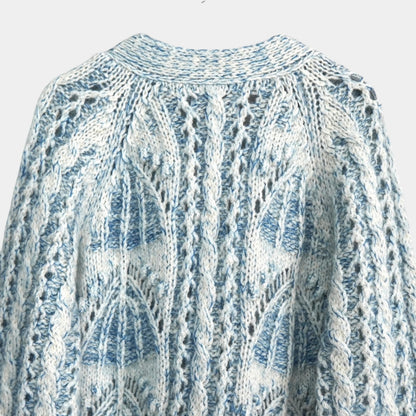 08sircus Cable Knit Mohair Cardigan, Blue/White, Size 1