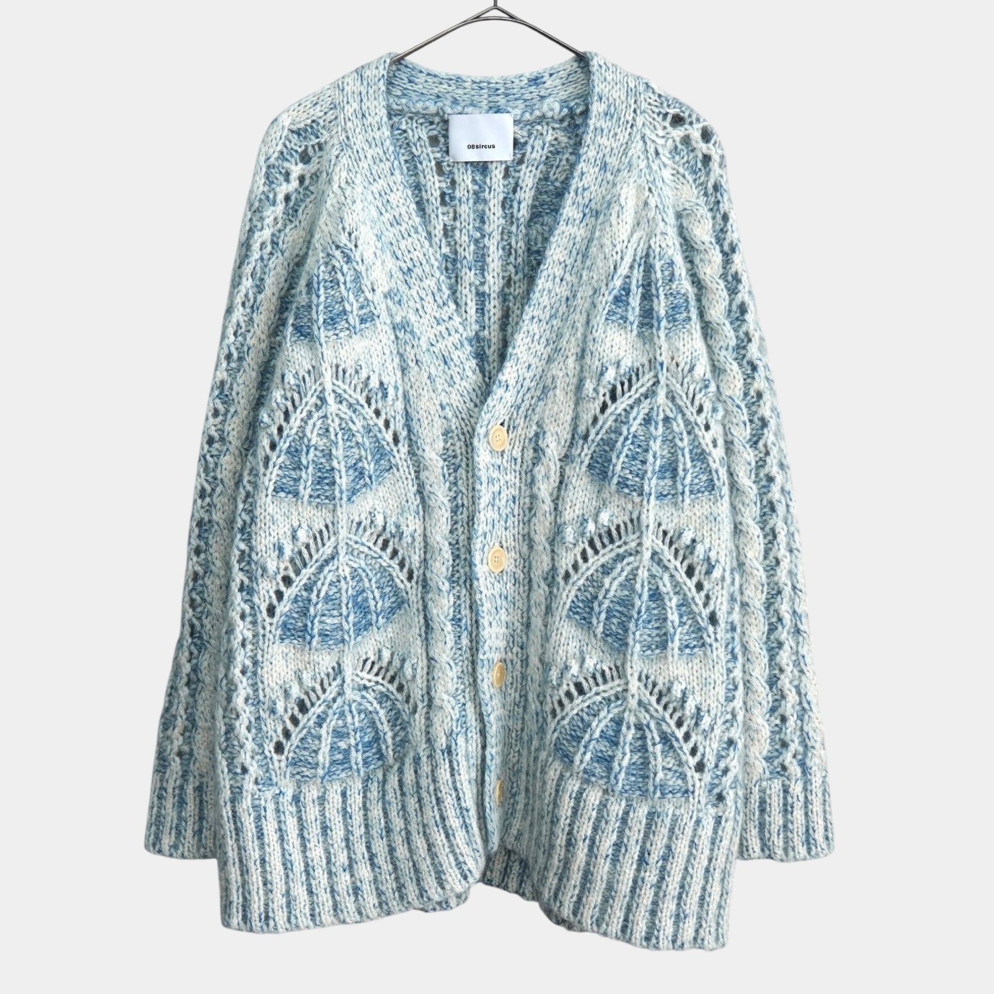 08sircus Cable Knit Mohair Cardigan, Blue/White, Size 1