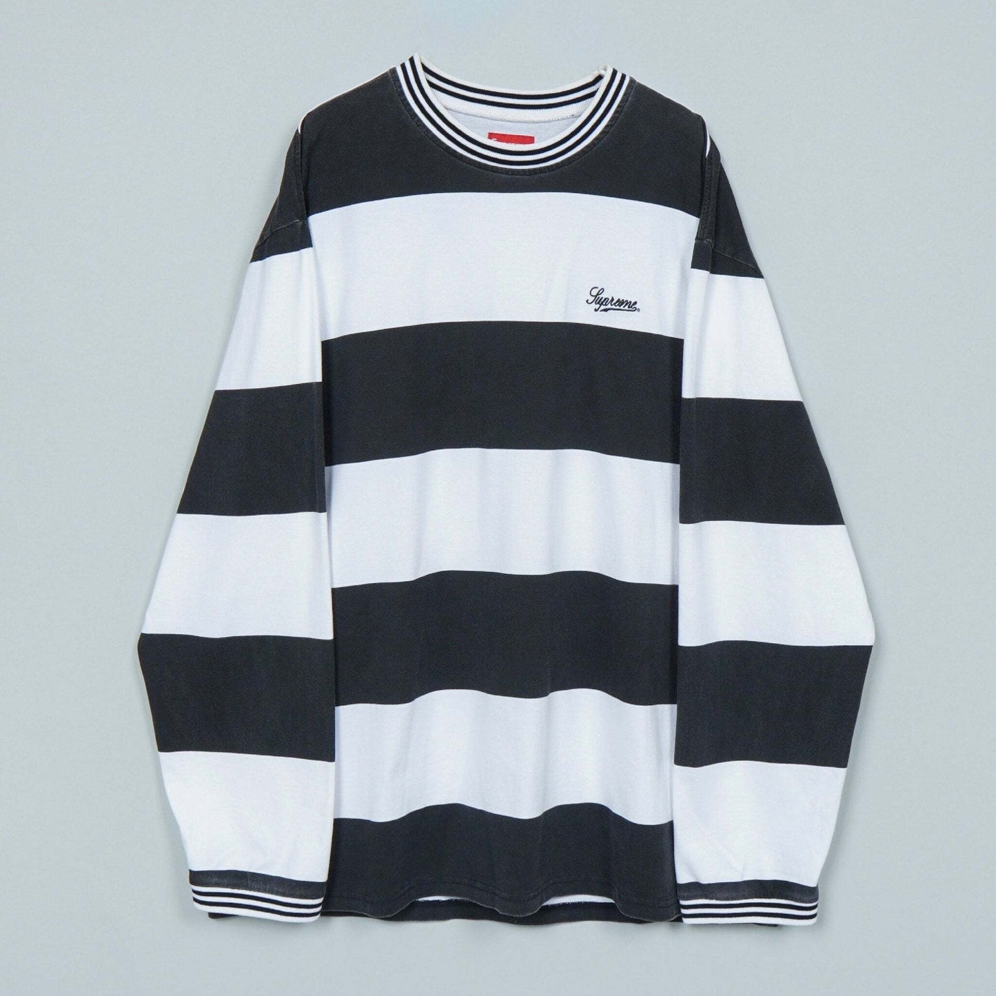 Supreme Border Print Logo Long Sleeve T-Shirt, Black/White, Size L