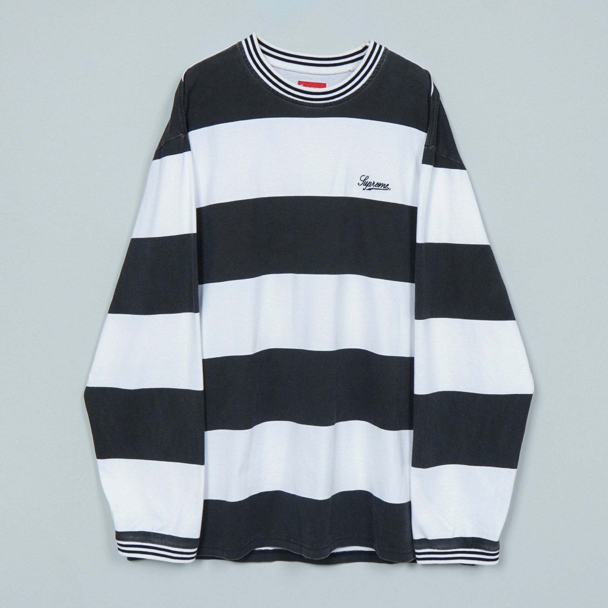 Supreme Border Print Logo Long Sleeve T-Shirt, Black/White, Size L