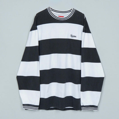 Supreme Border Print Logo Long Sleeve T-Shirt, Black/White, Size L