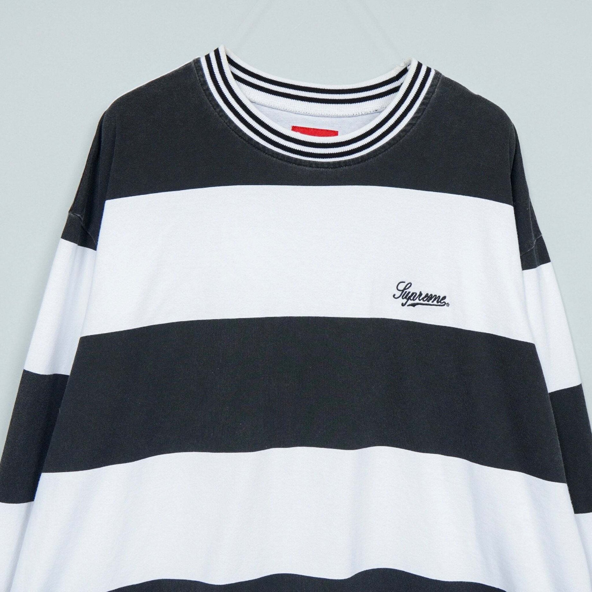 Supreme Border Print Logo Long Sleeve T-Shirt, Black/White, Size L
