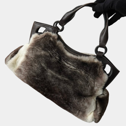 Cartier Marcello Rabbit Fur/Leather Brown/White Women's Handbag