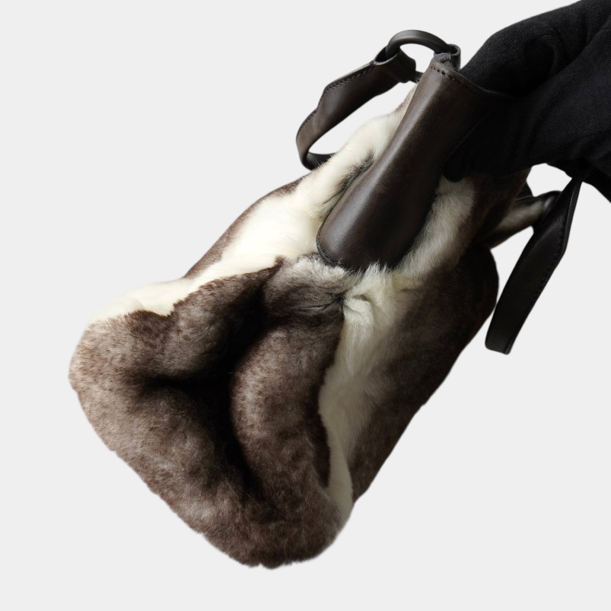 Cartier Marcello Rabbit Fur/Leather Brown/White Women's Handbag