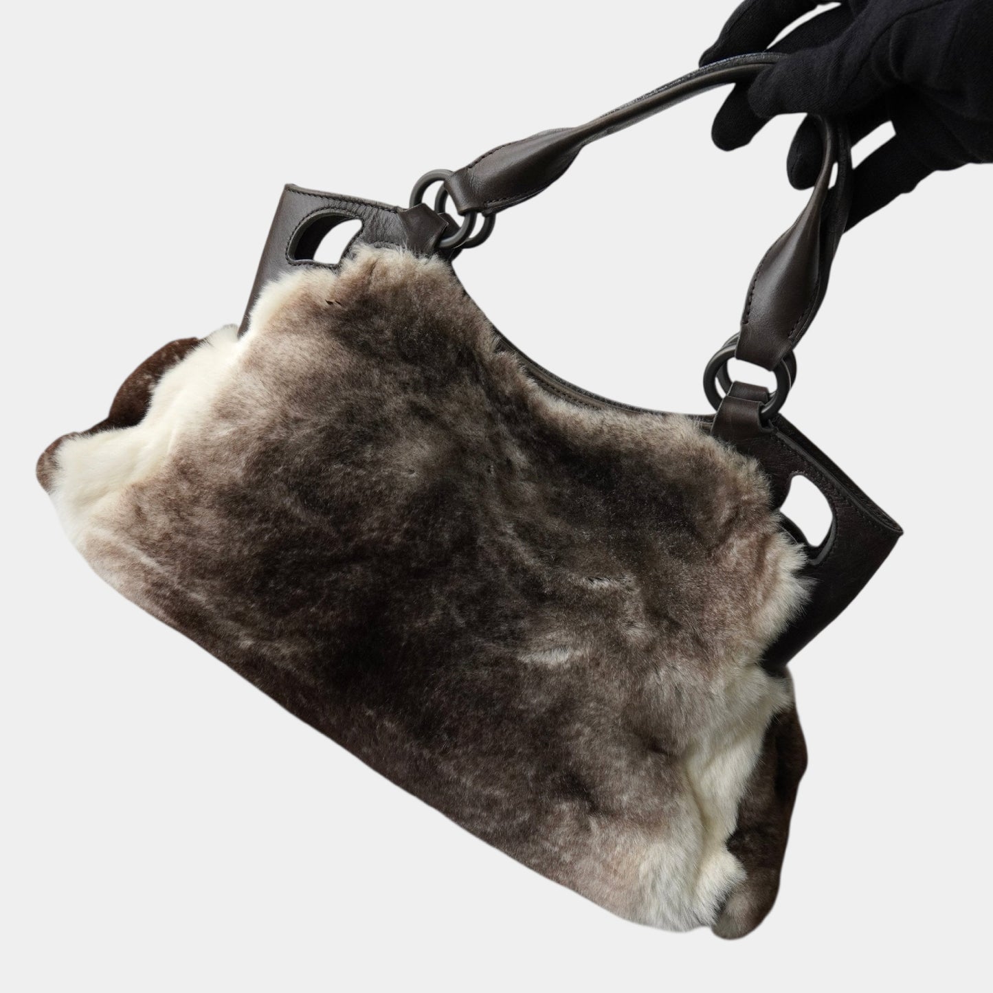 Cartier Marcello Rabbit Fur/Leather Brown/White Women's Handbag