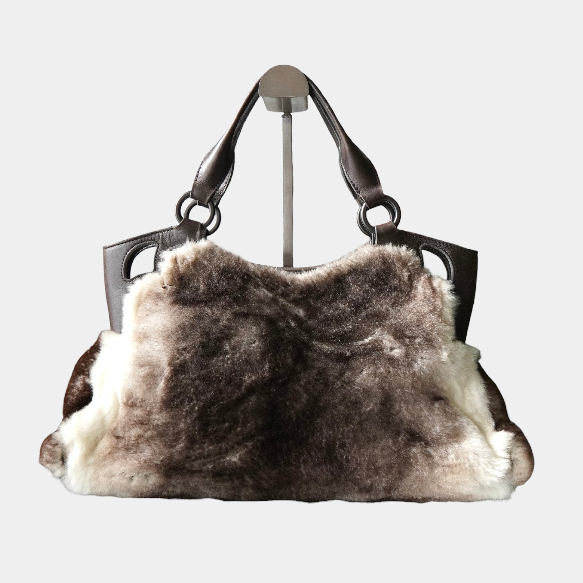 Cartier Marcello Rabbit Fur/Leather Brown/White Women's Handbag