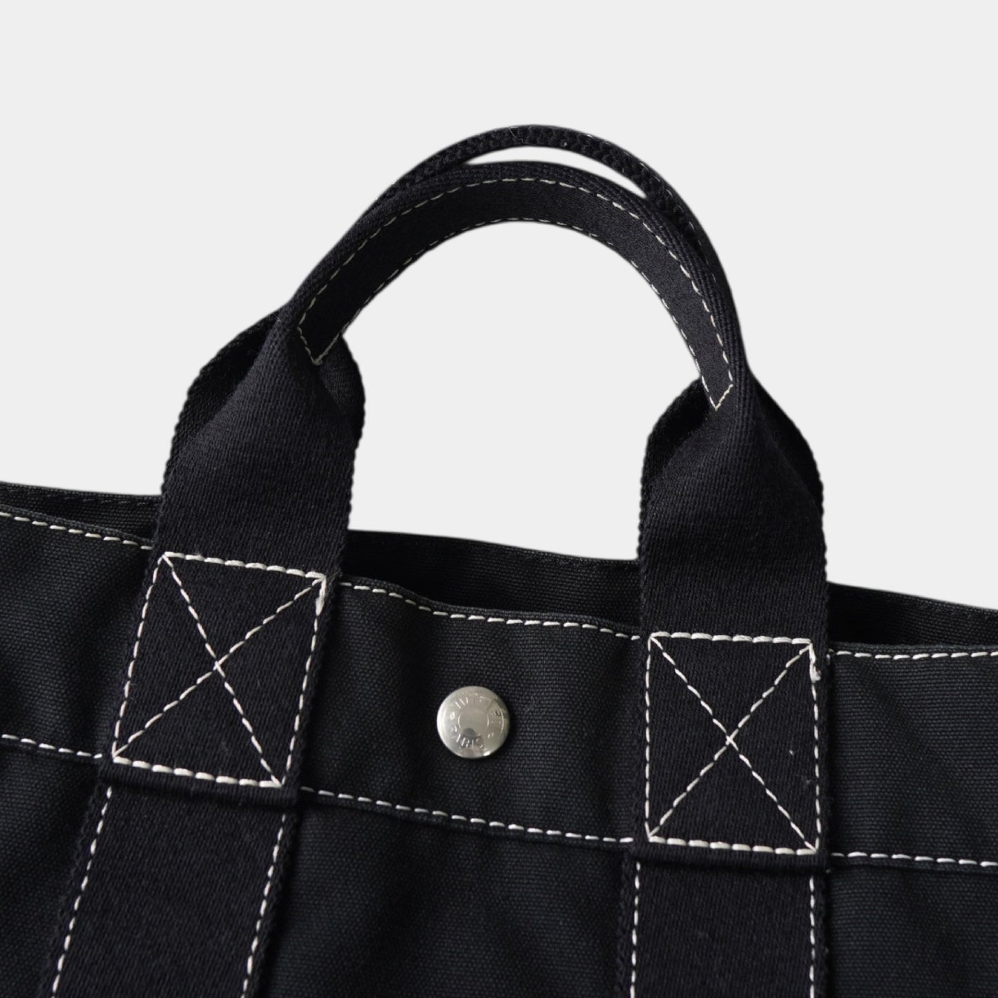 HERMES Deauville PM Canvas Handbag in Black with White Stitching