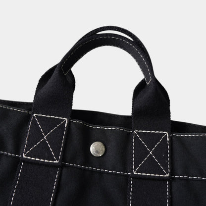 HERMES Deauville PM Canvas Handbag in Black with White Stitching