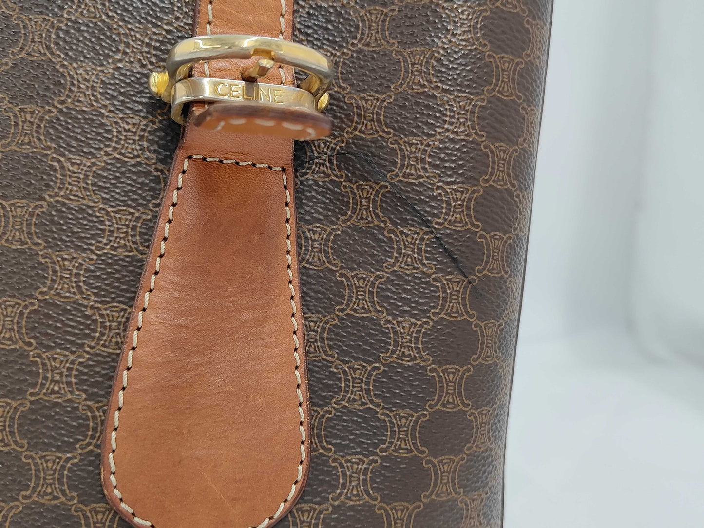 CELINE Macadam Leather Tote Bag Brown Tote Bag