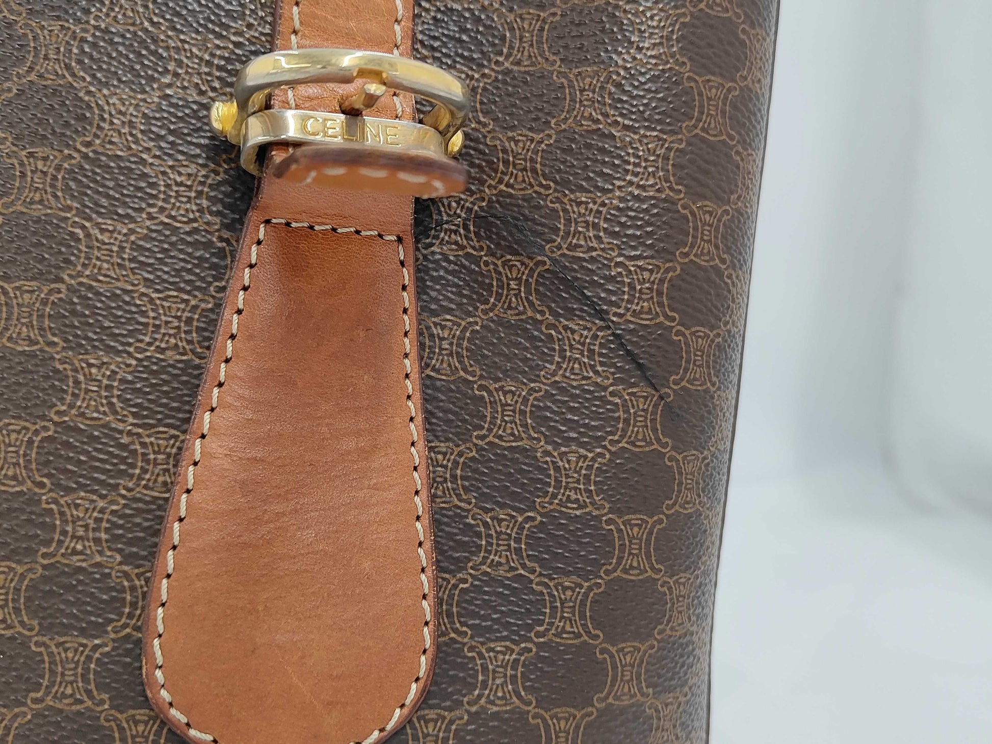 CELINE Macadam Leather Tote Bag Brown Tote Bag