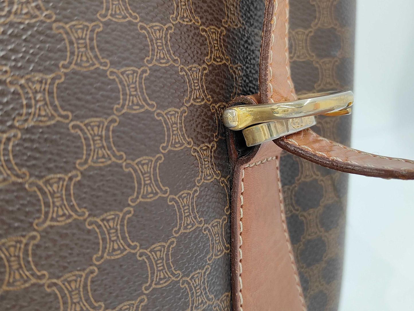 CELINE Macadam Leather Tote Bag Brown Tote Bag