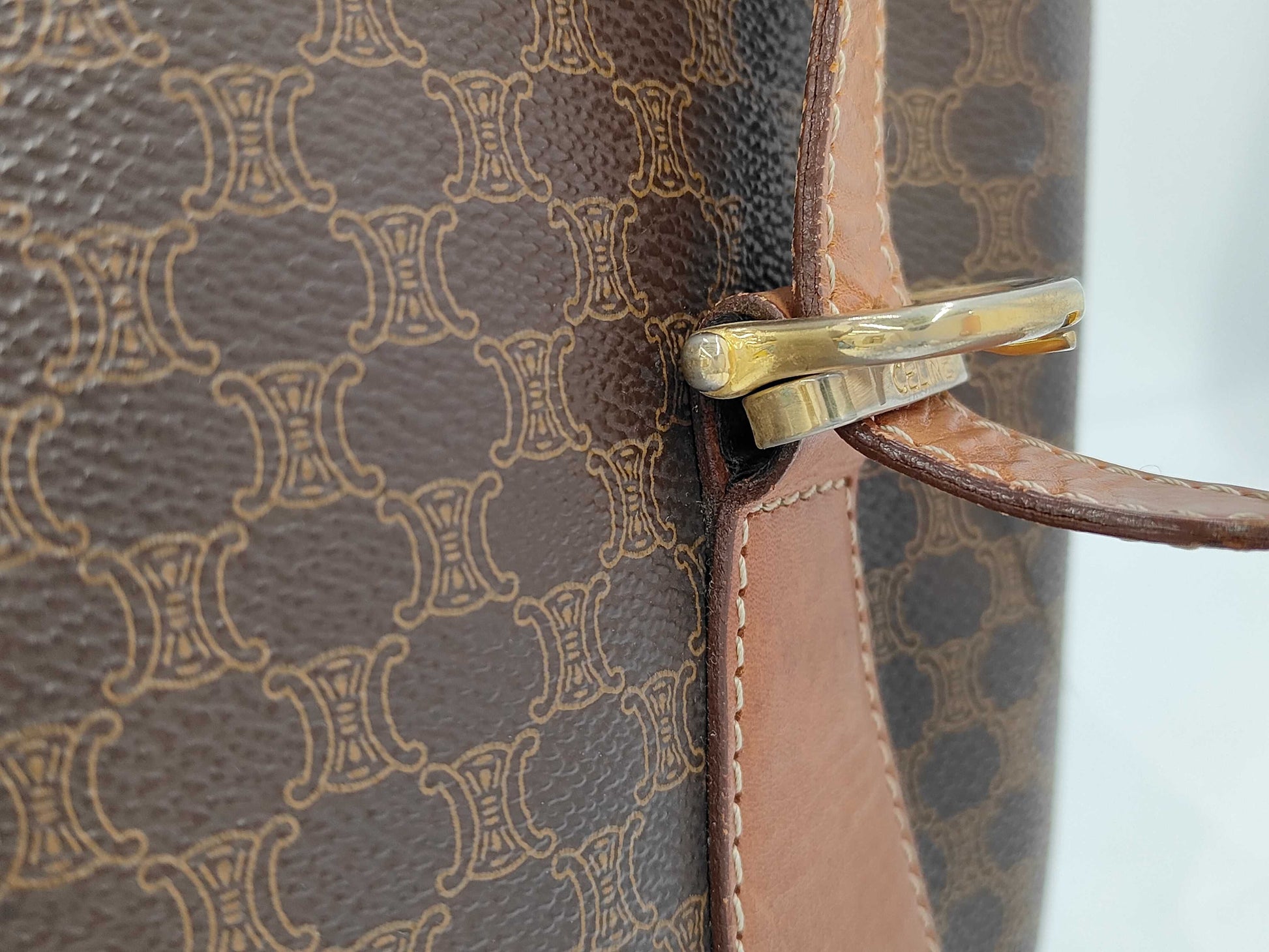 CELINE Macadam Leather Tote Bag Brown Tote Bag