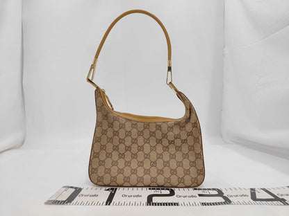 GUCCI 001.3812GG Canvas Shoulder Bag, Canvas and Leather, Camel, Comes with Dust Bag
