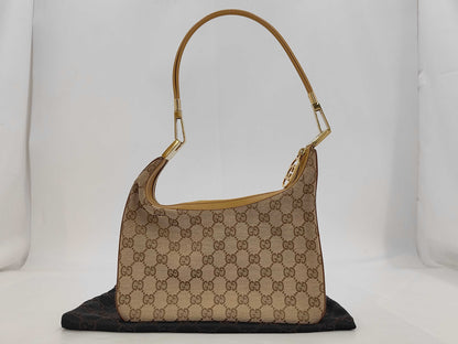 GUCCI 001.3812GG Canvas Shoulder Bag, Canvas and Leather, Camel, Comes with Dust Bag