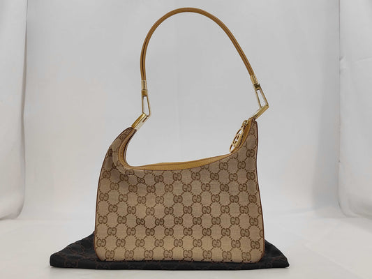 GUCCI 001.3812GG Canvas Shoulder Bag, Canvas and Leather, Camel, Comes with Dust Bag