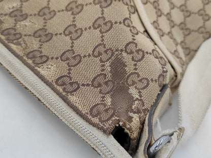 GUCCI 145857 GG Canvas Shoulder Bag, Canvas and Leather, Beige and Ivory, Comes with Dust Bag