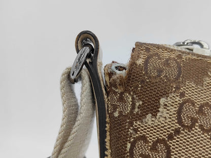 GUCCI 145857 GG Canvas Shoulder Bag, Canvas and Leather, Beige and Ivory, Comes with Dust Bag