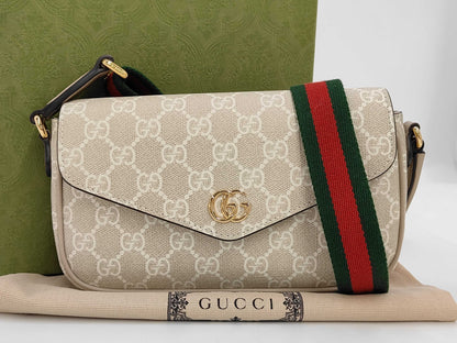 GUCCI 764961 GG Supreme Ophidia Mini Shoulder Bag in Beige Leather with Box and Dust Bag
