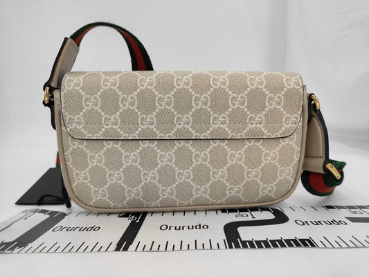 GUCCI 764961 GG Supreme Ophidia Mini Shoulder Bag in Beige Leather with Box and Dust Bag