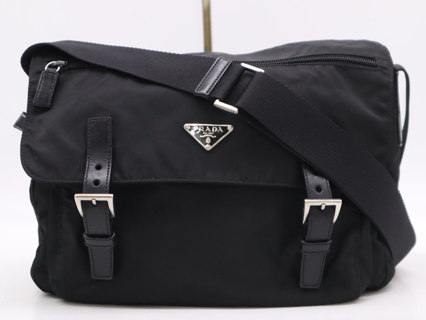 PRADA Nylon Triangle Logo Black Shoulder Bag