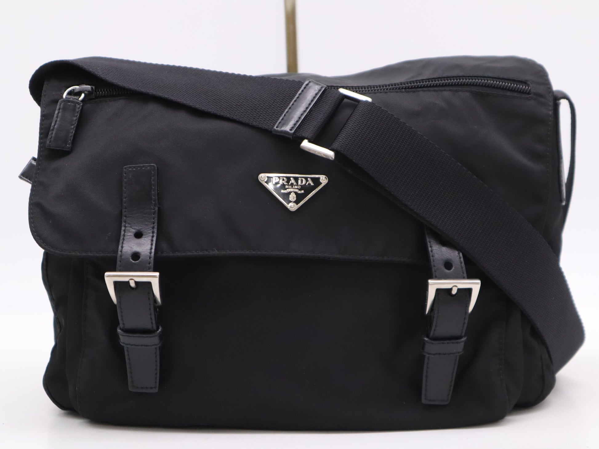 PRADA Nylon Triangle Logo Black Shoulder Bag