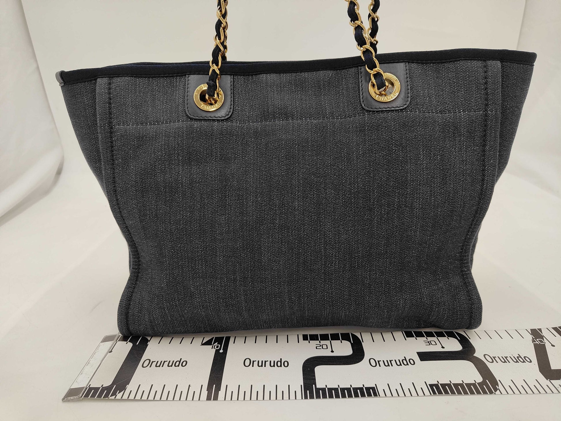 CHANEL Denim x Leather Deauville MM Medium Navy Seal Tote Bag 18304435