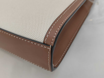 BURBERRY Canvas and Leather 2-Way Handbag in Brown and Beige, Includes Shoulder Strap and Dust Bag