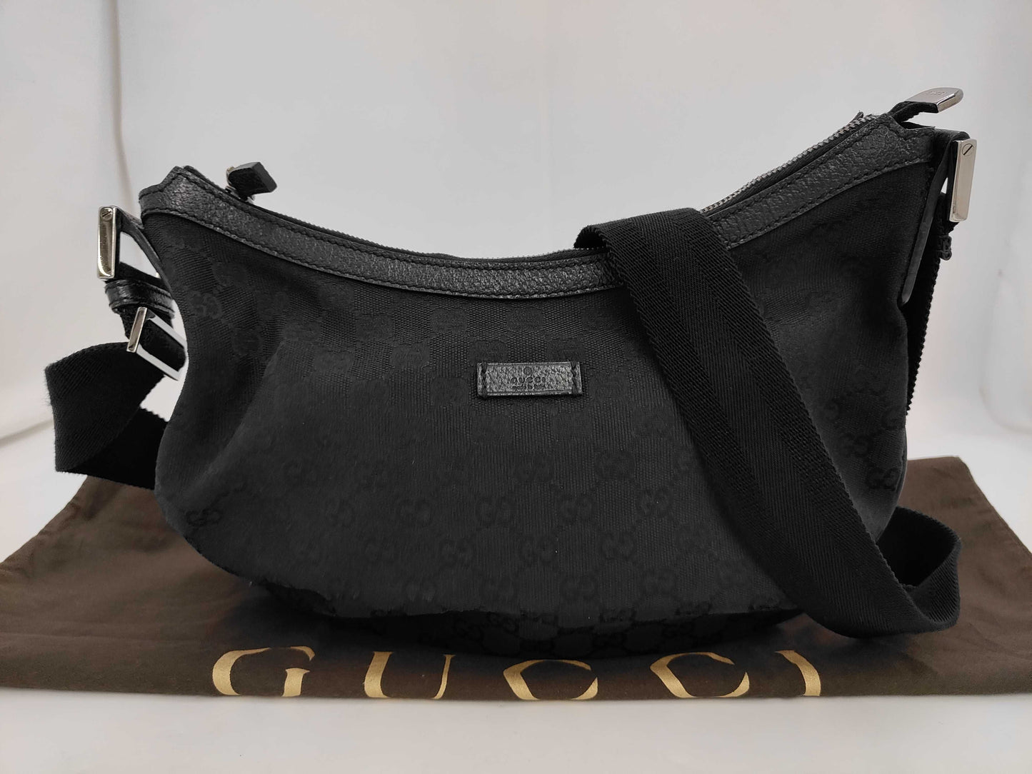 GUCCI GG Canvas and Leather Shoulder Bag, Black, with Dust Bag, 002123 Shoulder Bag