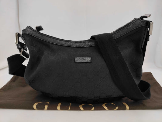 GUCCI GG Canvas and Leather Shoulder Bag, Black, with Dust Bag, 002123 Shoulder Bag
