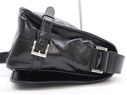 PRADA Soft Look Leather Triangle Logo Black Shoulder Bag